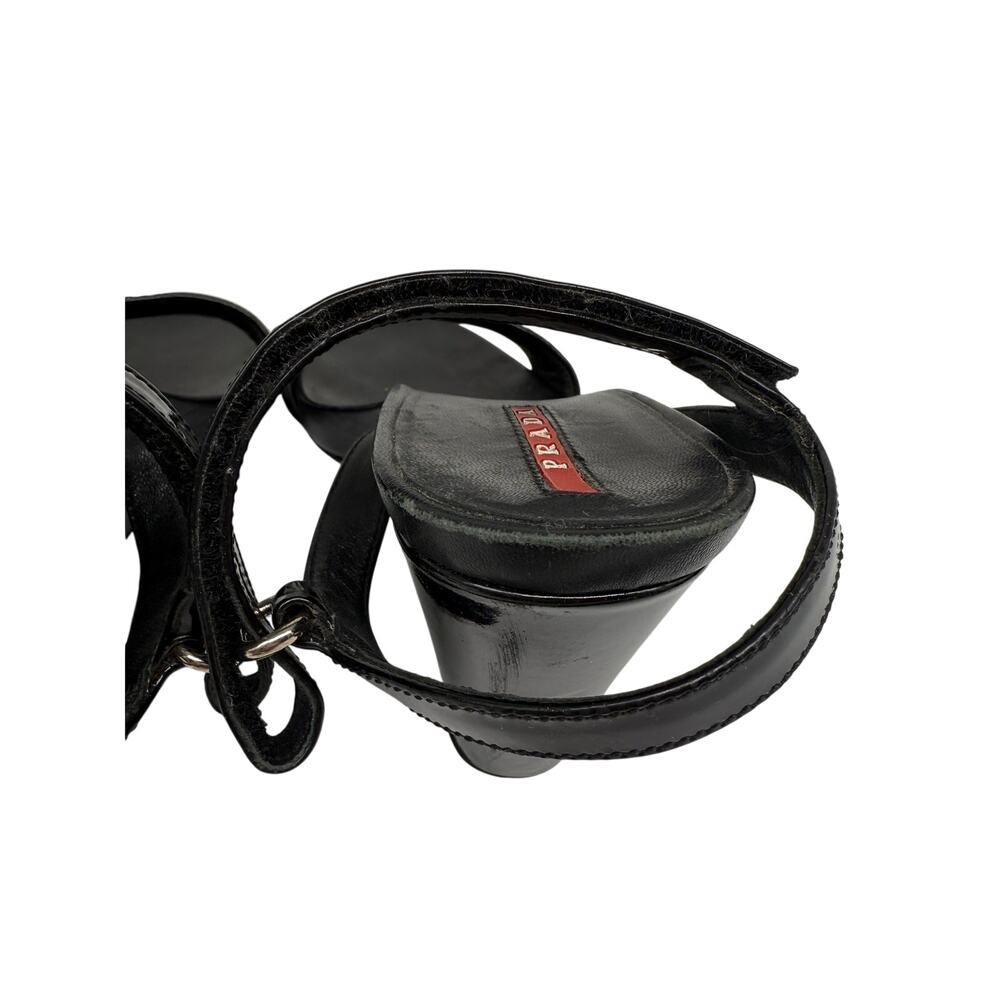 Prada Patent Leather Open Toe Ankle Strap Wedge Sandals Black Women's Size 36 - Picture 8 of 10